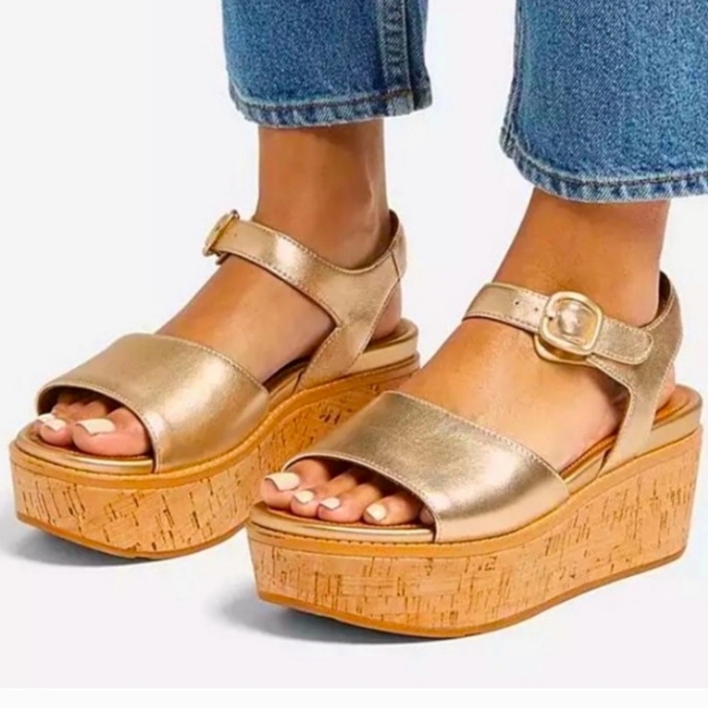 Fitflop Metallic Gold Cork Platform Sandals - Picture 8 of 8